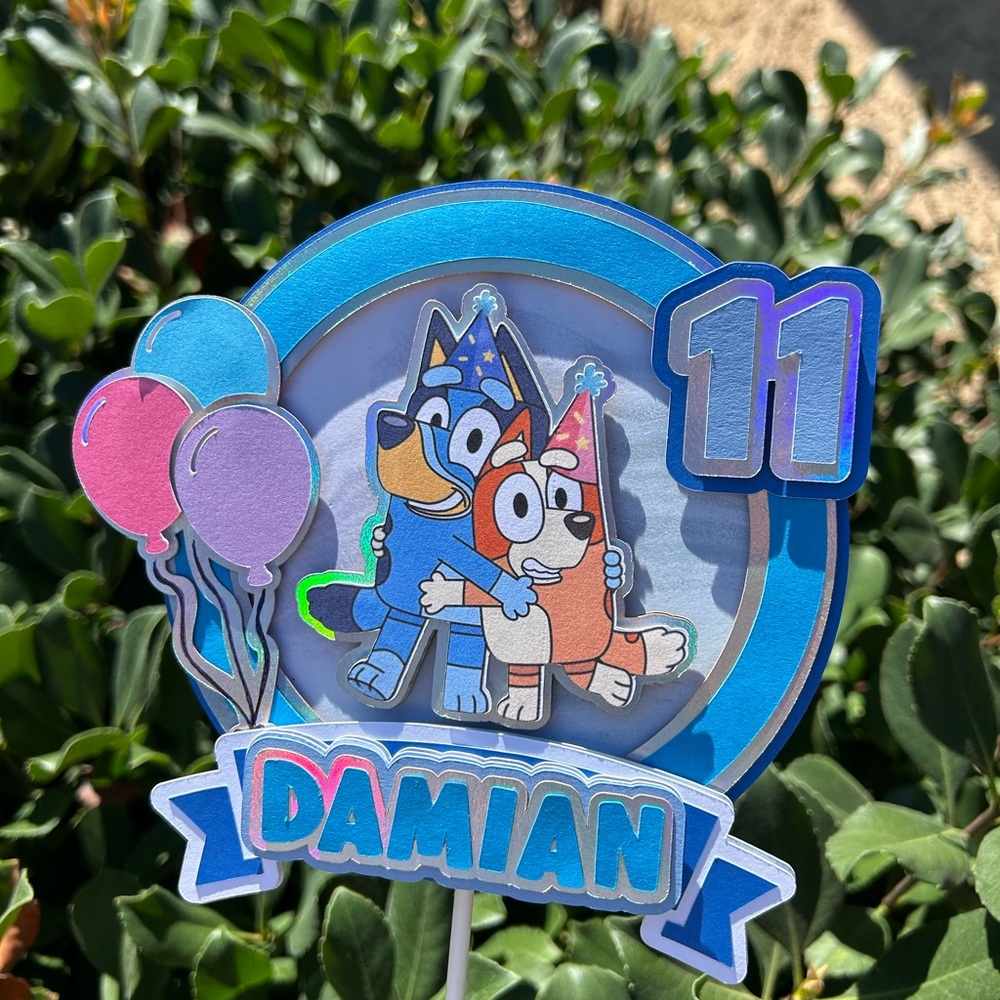 Bluey Birthday Cake Topper with Balloons